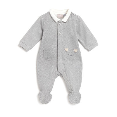 Boys Grey Printed Front Opening Babysuit